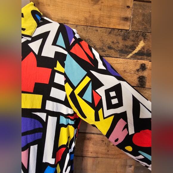 Big Dart Women's Colorful Retro Pop Art Print Button Up Long Sleeve Sz M/L - Picture 8 of 12